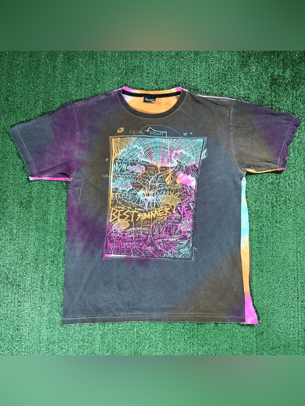 Y2K Volcom T-Shirt Tie Dye Graphic Focal Point Large